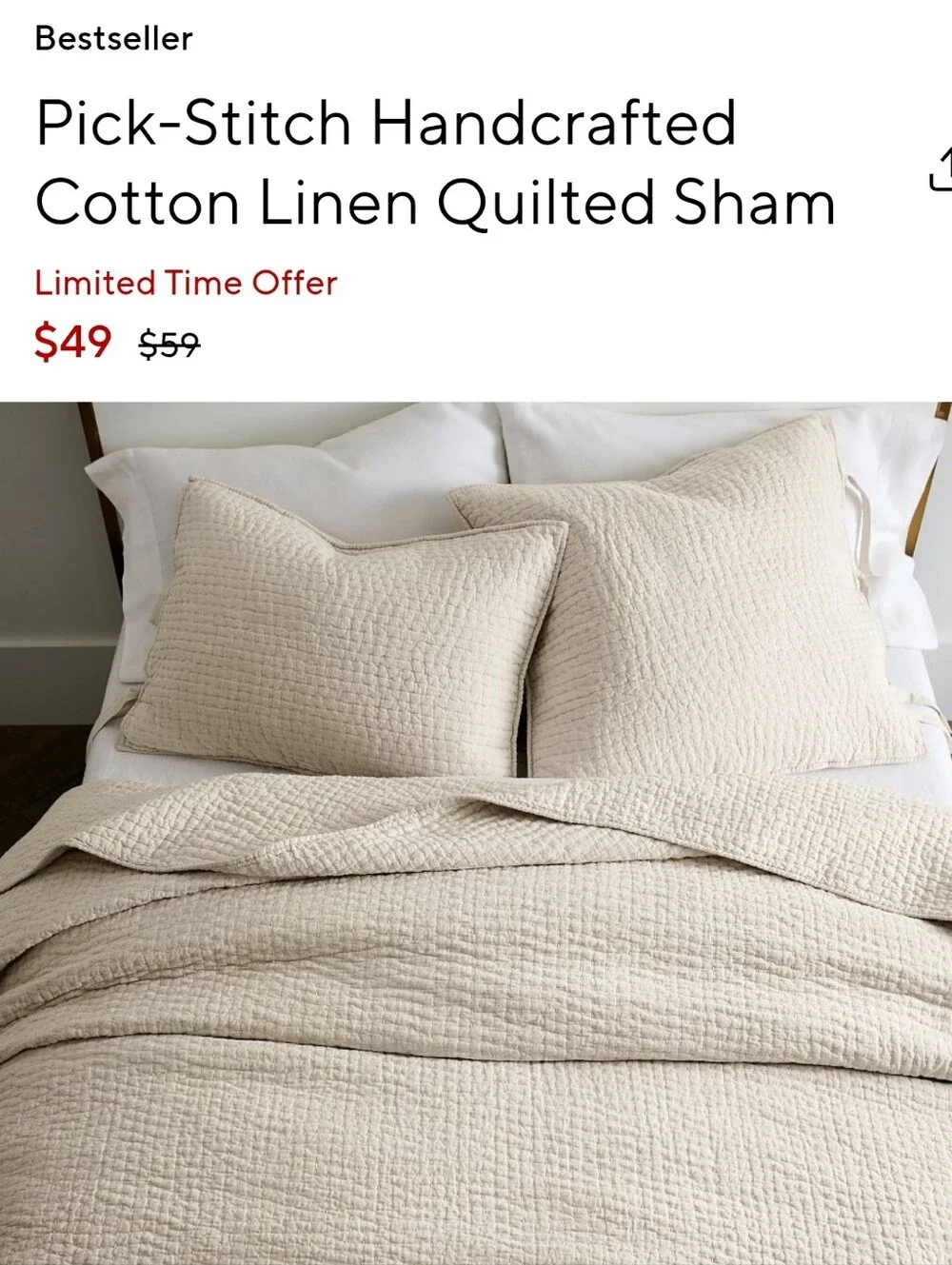 Pottery Barn Linen Preston Palampore+ Pick-stitch Quilted PIillow Shams, EUC